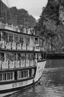 Saling in Halong Bay / Cruise boat in the beautiful and scenic Halong Bay, Vietnam